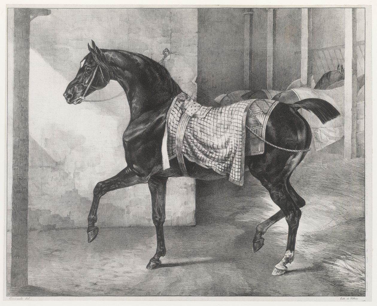 厩舎に繋ぎ止められた黒い馬（A Black Horse Tethered in a Stable） 作： セオドア・ジェリコー
