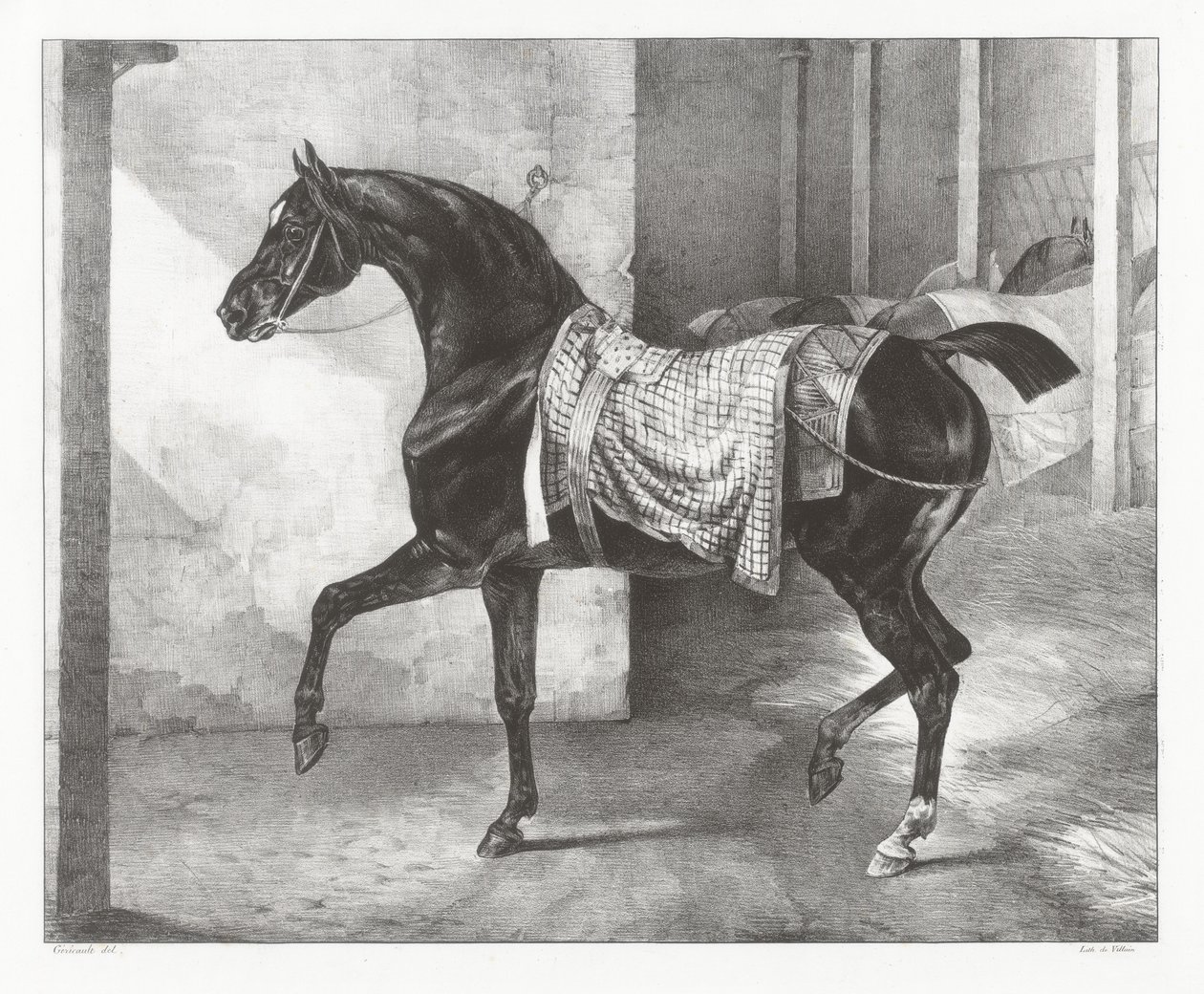 厩舎に繋ぎ止められた黒い馬（A Black Horse Tethered in a Stable） 作： セオドア・ジェリコー