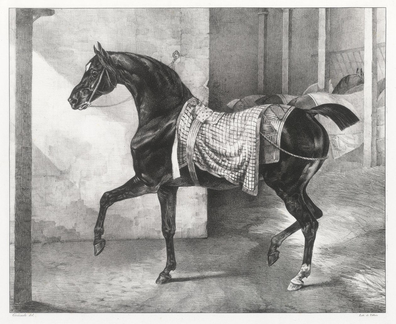 厩舎に繋ぎ止められた黒い馬（A Black Horse Tethered in a Stable） 作： セオドア・ジェリコー