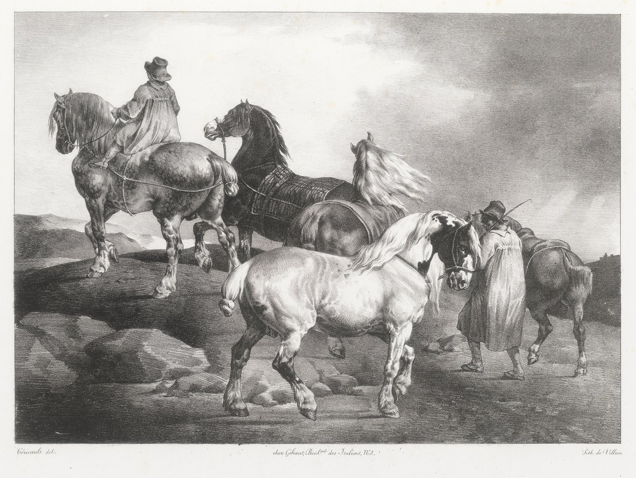 見本市へと連れて行かれる馬たち（Horses Being Led to the Fair） 作： セオドア・ジェリコー