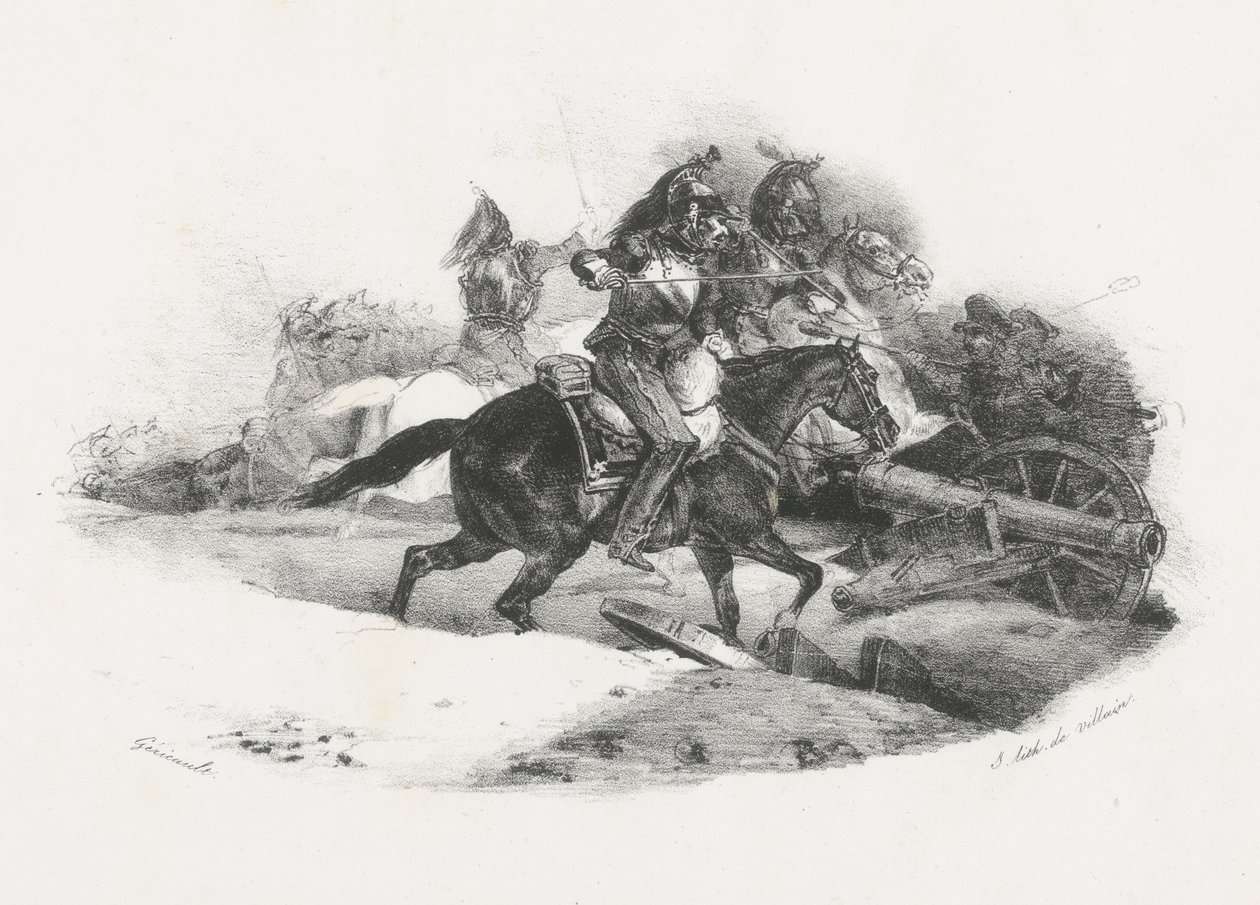砲兵隊に向かって突撃する胸甲騎兵（Cuirassiers Charging An Artillery Battery） 作： セオドア・ジェリコー