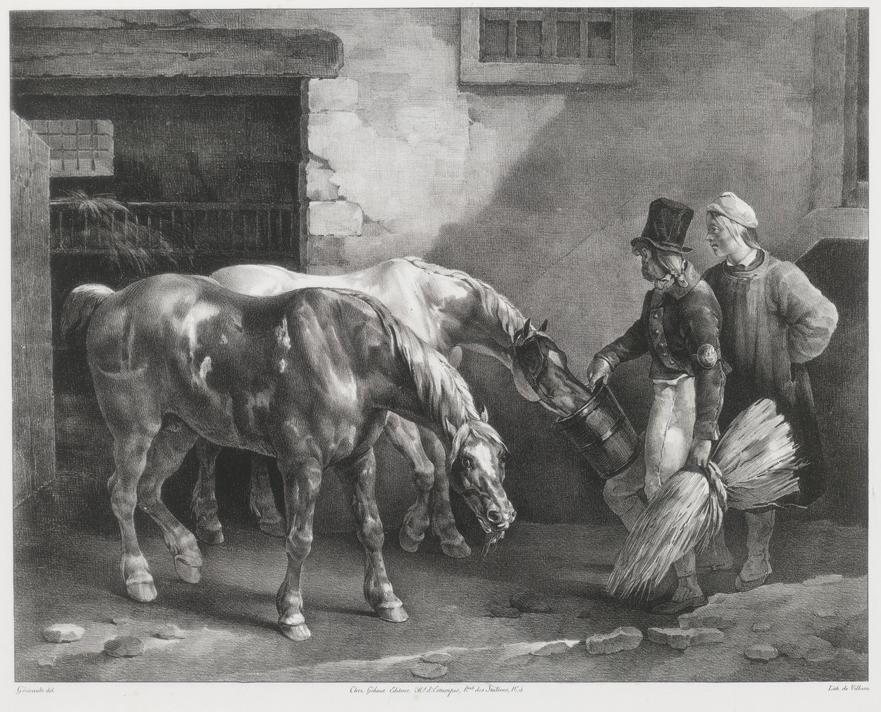 厩舎の入り口に立つ2頭の郵便馬（Two Post-Horses at a Stable Door） 作： セオドア・ジェリコー