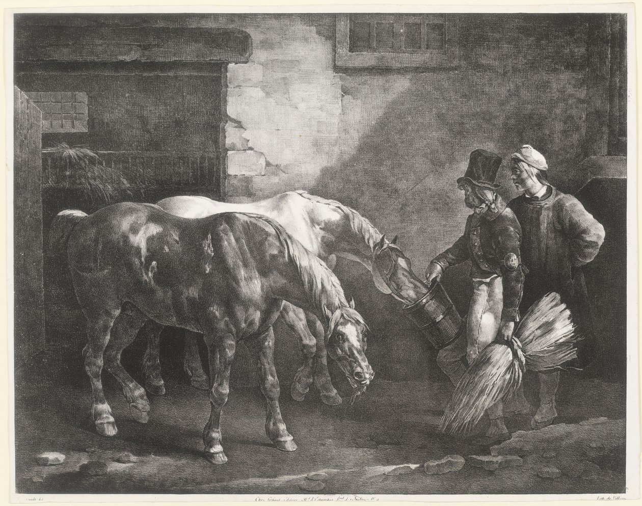 厩舎の入り口に立つ2頭の郵便馬（Two Post-Horses at a Stable Door） 作： セオドア・ジェリコー