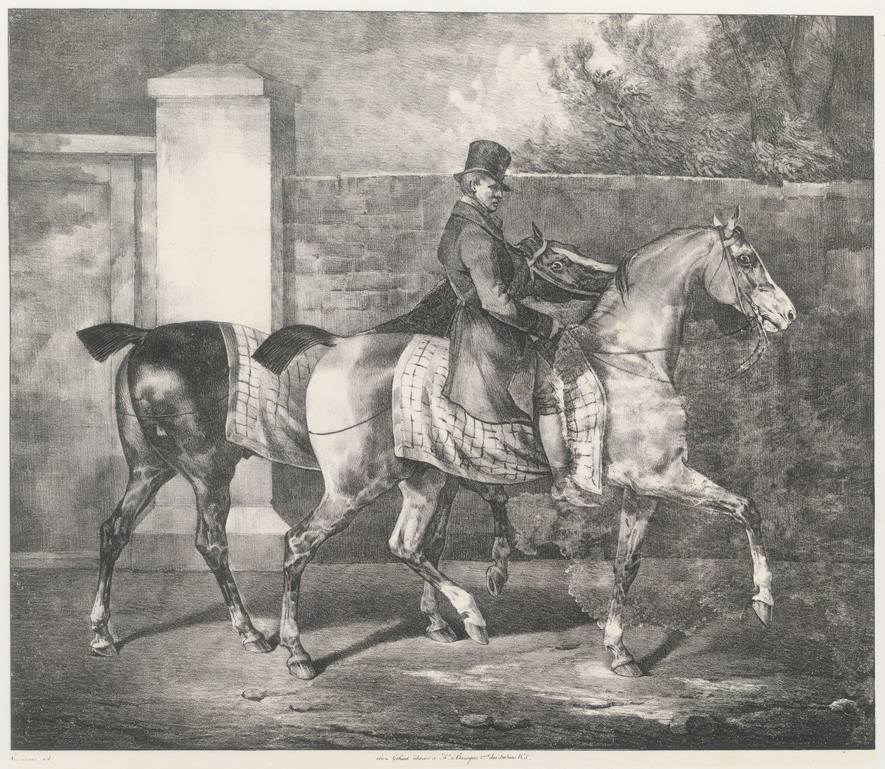 騎手が2頭の馬を散歩させている（『A Groom Exercising Two Horses』） 作： セオドア・ジェリコー