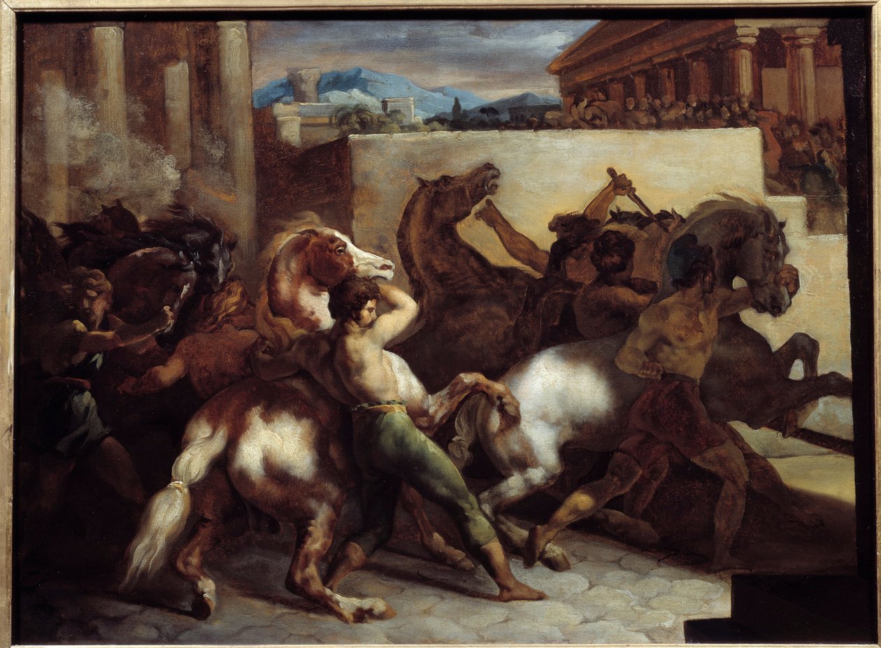 無料 ローマの競馬 テオドール・ジェリコー（1791-1824）の絵画 1817年 日0.45x0.6 m 作： セオドア・ジェリコー