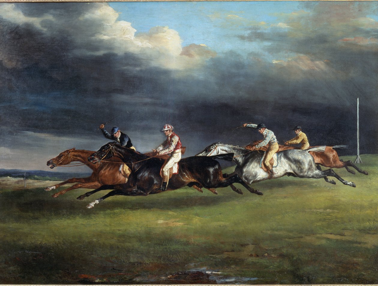 競馬はテオドール・ジェリコーによるエプソムの絵画でダービーを言います 作： セオドア・ジェリコー