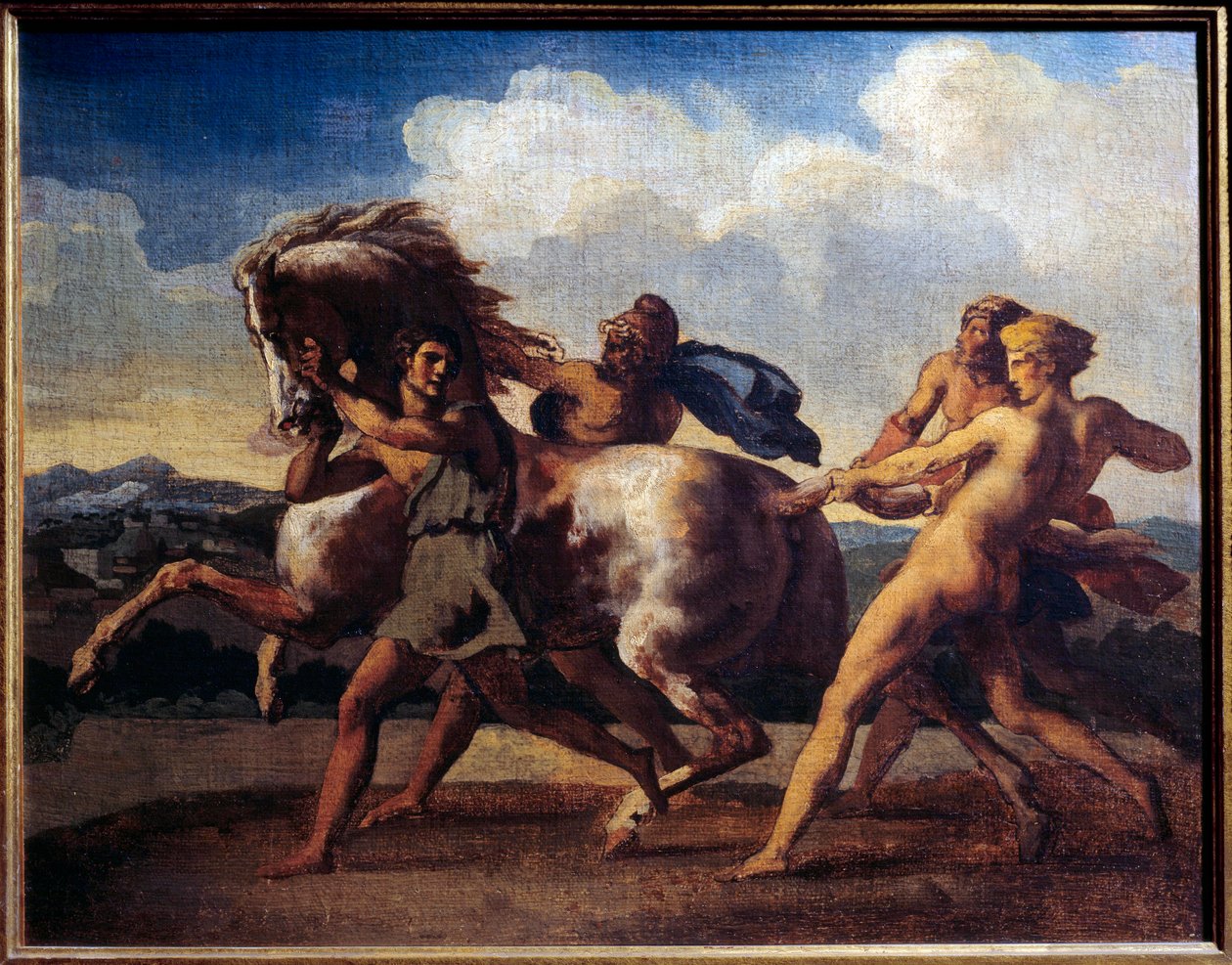 奴隷に止められた馬。テオドール・ジェリコー（1791-1824）の絵画 作： セオドア・ジェリコー