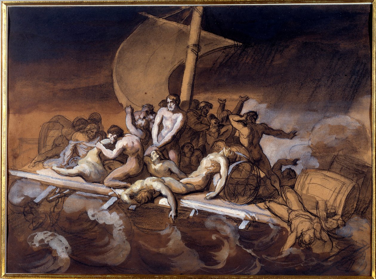 メデューサの筏 テオドール・ジェリコー（1791-1824）による紙にウォッシュとグワッシュで描かれた下絵。1819 Dim. 0.28 X 0.38 m.パリ、ルーブル美術館 作： セオドア・ジェリコー