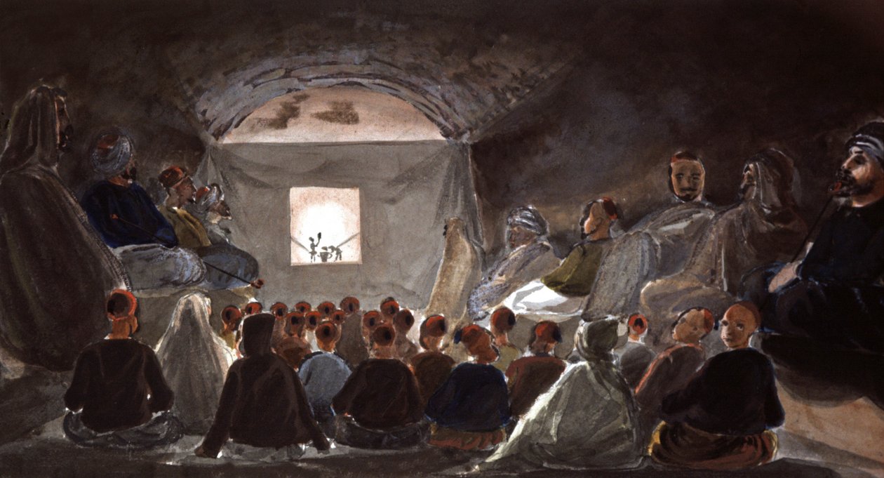 アルジェリアの学校での人形劇、1830年頃（水彩画） 作： セオドア・ルブラン