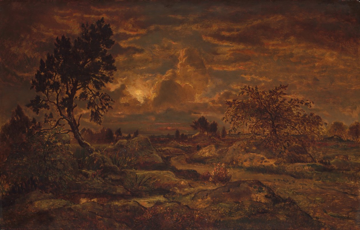 カリフォルニア州アルボンヌ近くの夕日。 1860-65。 作： テオドール・ルソー