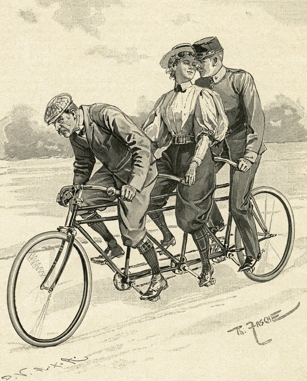 タンデム自転車と呼ばれる3人乗り自転車 作： セオドア・ザシェ