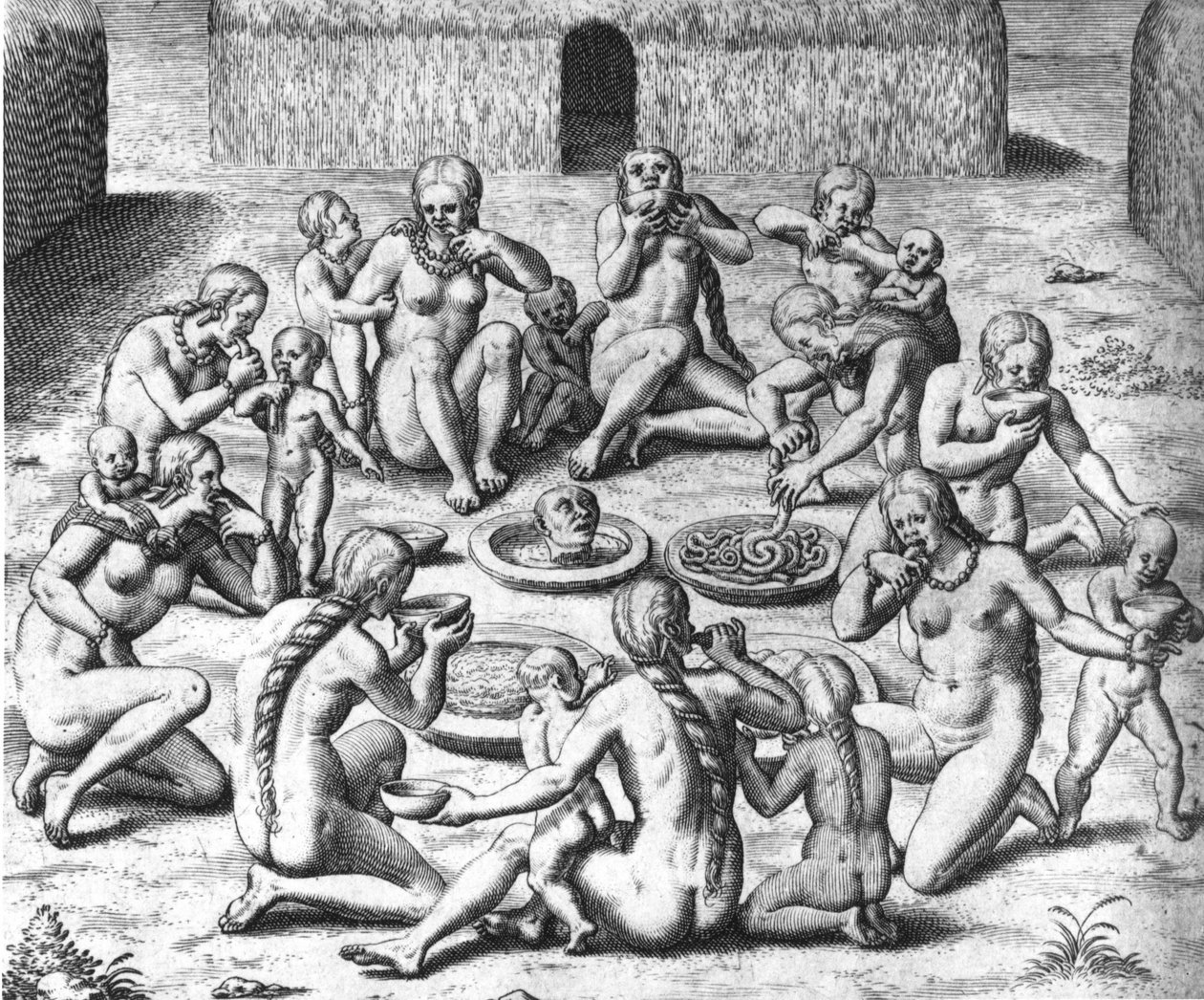 アントロポファージの食事南米の食人族-テオドール・ド・ブライ著「アドミラント・ナラティオ・アメリカ」より 作： セオドア・ド・ブリー