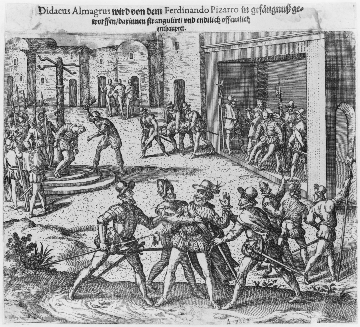 フランシスコピサロの命令によるディエゴデアルマグロの捕獲、裁判、処刑 作： セオドア・ド・ブリー