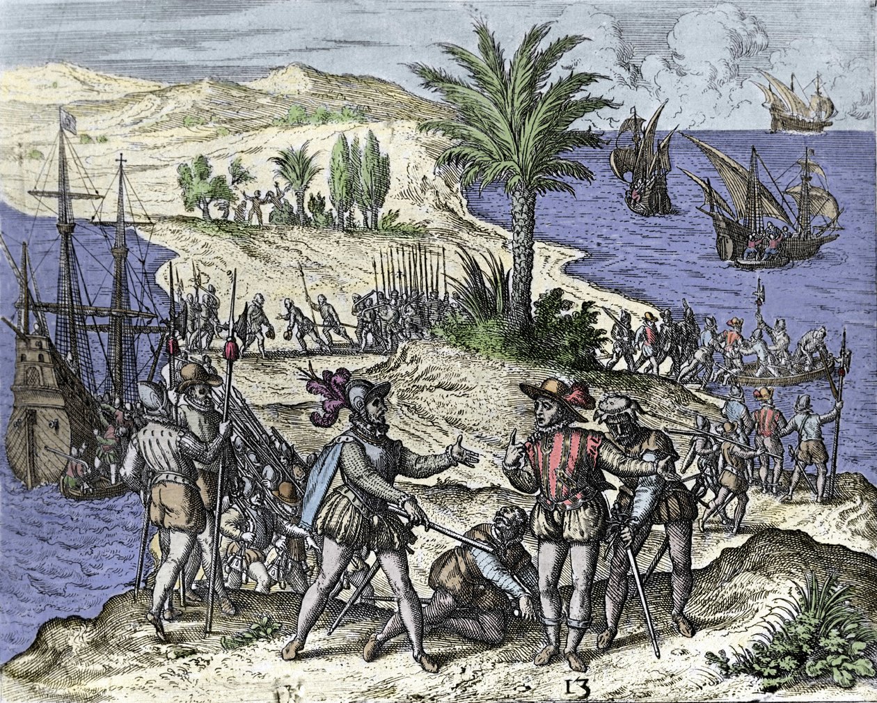クリストファー・コロンブスとその弟は、1500年にフランシスコ・デ・ボバディラによって逮捕された。テオドール・ドゥ・ブライ（1528-1598）によるエングレーヴィング。 作： セオドア・ド・ブリー