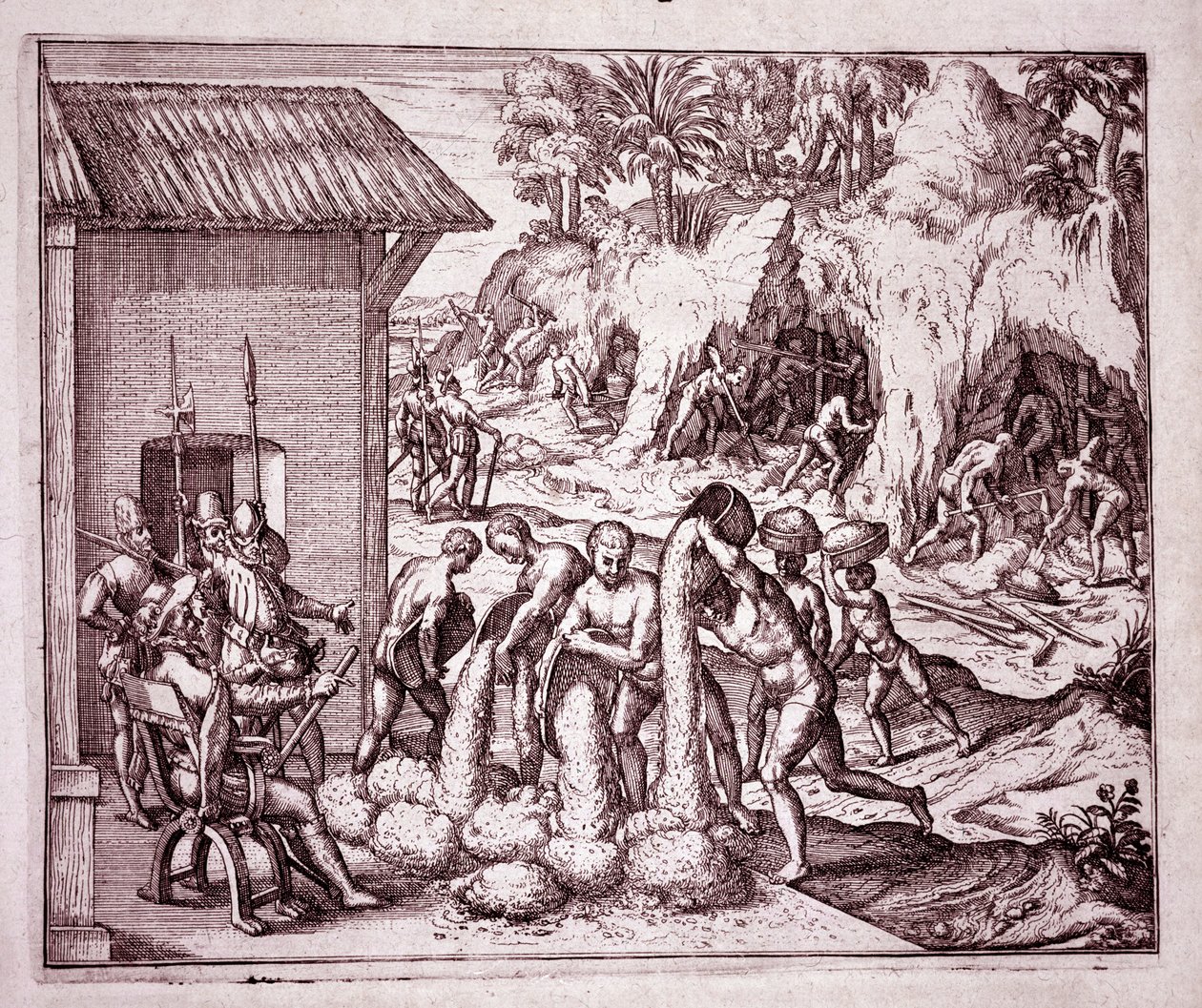 アメリカの歴史：スペイン人が金鉱を開拓（Engraving 作： セオドア・ド・ブリー