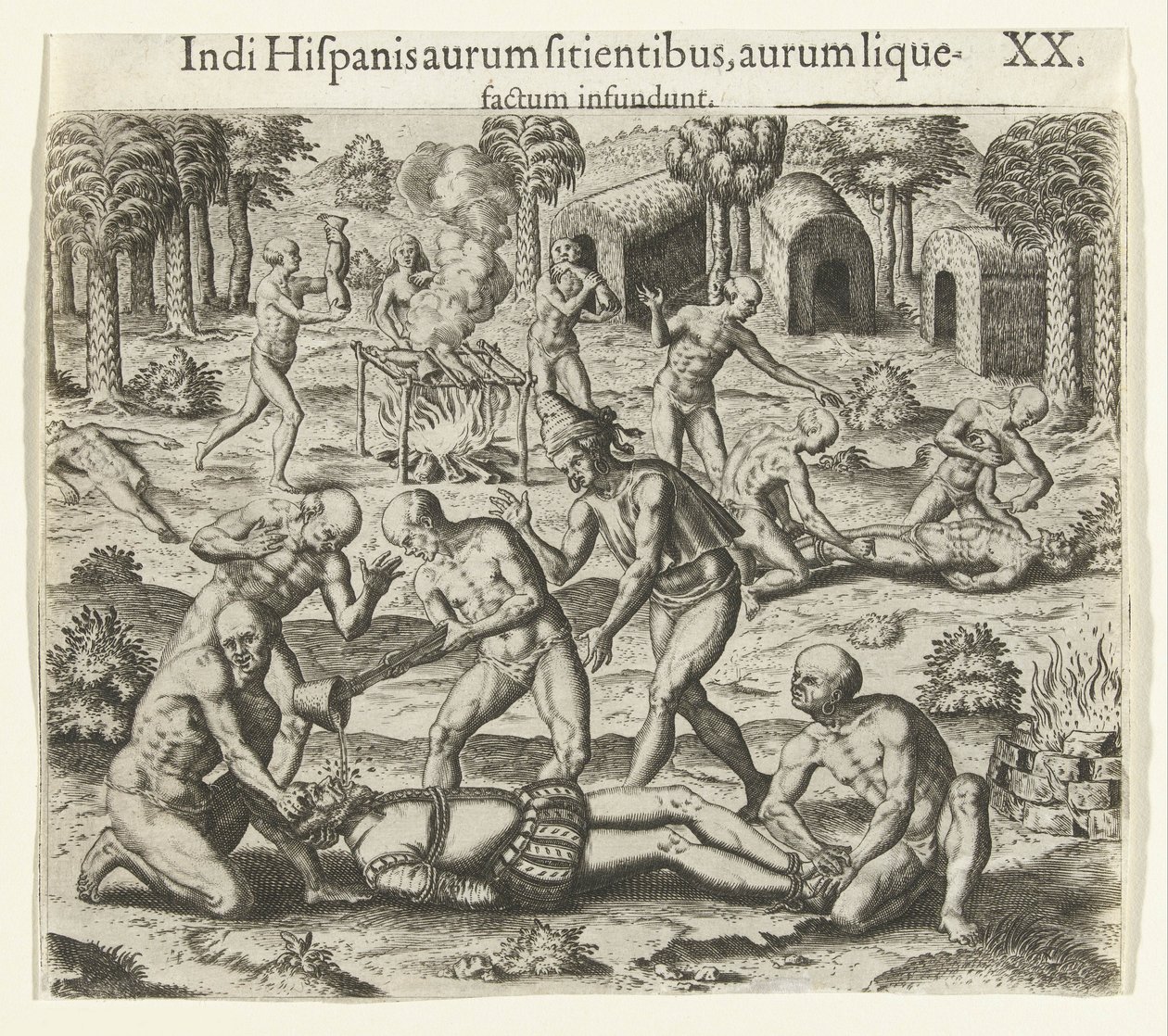 1594年、インディアンはスペイン人の口に液体金を注ぎました。 作： セオドア・ド・ブリー