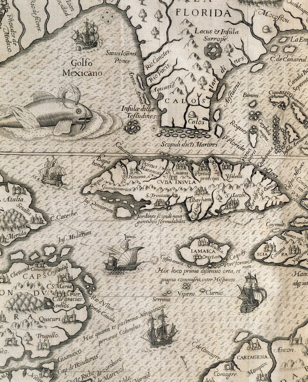 キューバ島、フロリダ、メキシコ湾、「History of American Grand Voyages」より抜粋 作： セオドア・ド・ブリー