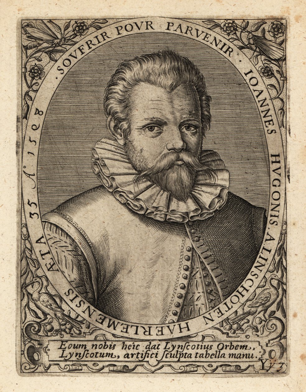 Jan Huyghen van Linschoten, オランダのプロテスタント商人。 作： セオドア・ド・ブリー