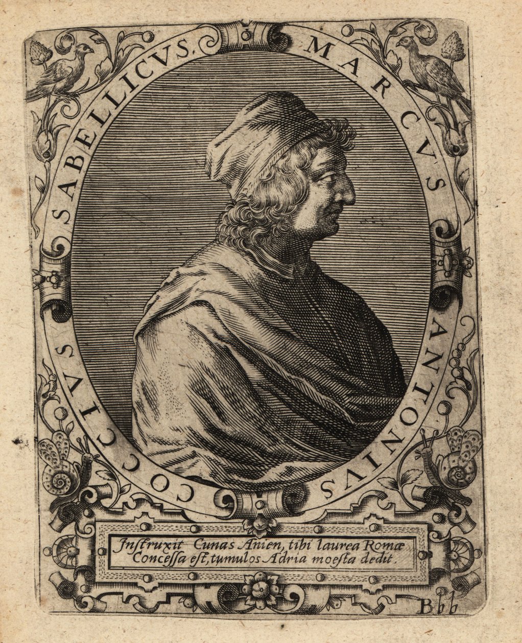 Marcus Antonius Coccius Sabellicus（イタリアの学者）。 作： セオドア・ド・ブリー