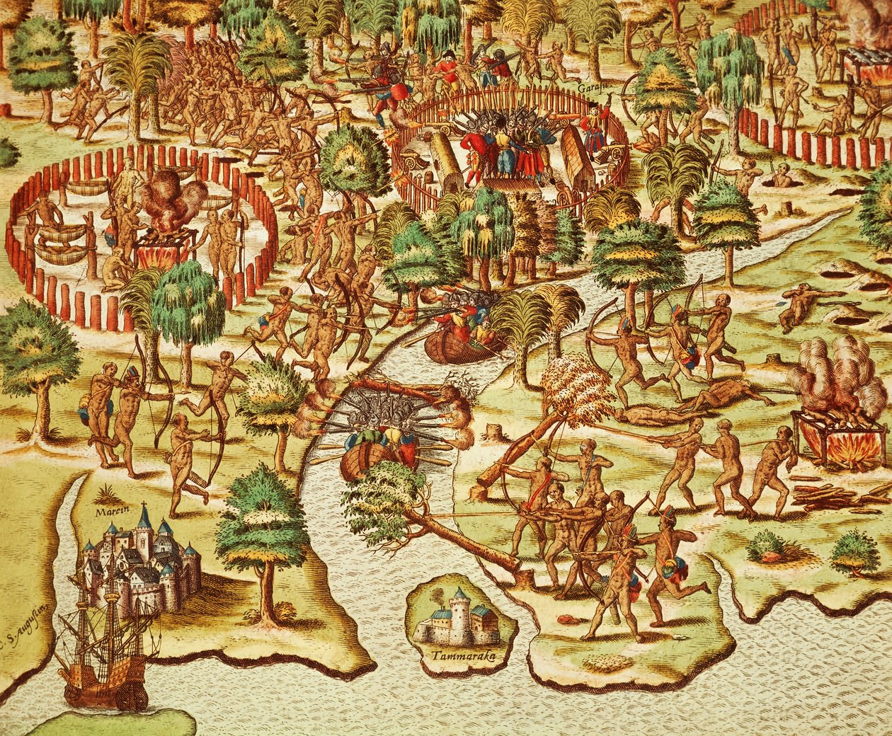 テオドール・デ・ブライ（1528-1598）による「攻城・攻撃の技術」（『Americae tertia pars』より）。 作： セオドア・ド・ブリー