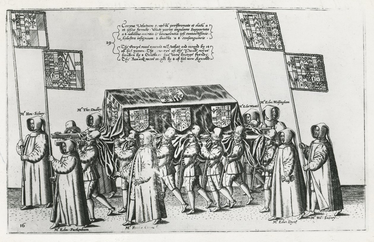 セントポールズ大聖堂に向かう途中のフィリップシドニー卿の葬儀場、1587年 作： セオドア・ド・ブリー