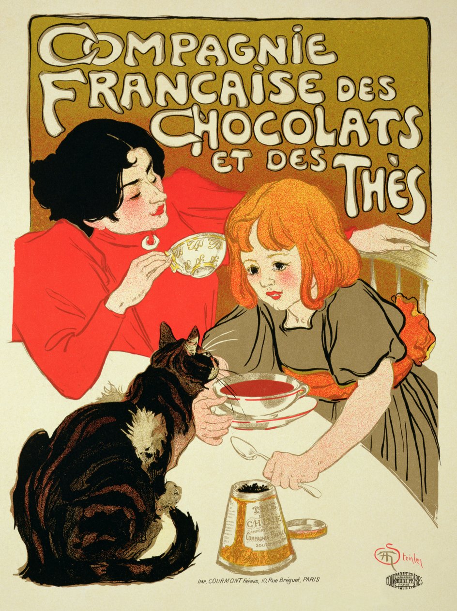 フランスのチョコレートと紅茶の会社を宣伝するポスター 作： テオフィルアレクサンドル・スタインレン