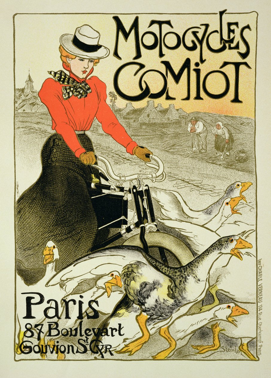 ポスター広告のコミオットバイクの複製、1899年 作： テオフィルアレクサンドル・スタインレン