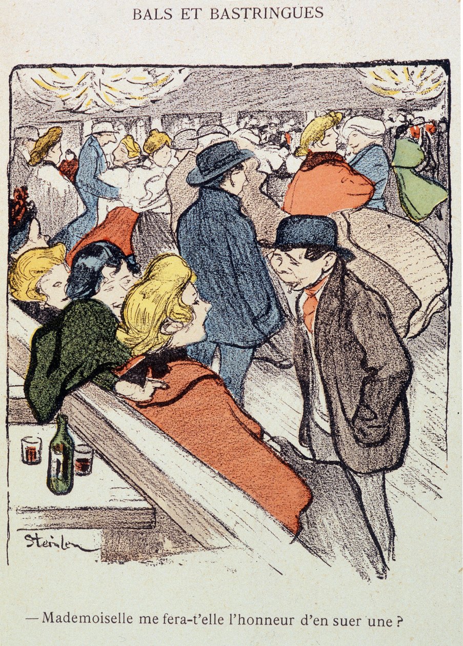 バルスとバストリングス。お嬢さんは私に汗をかく栄誉を与えてくれるだろうか？In "In Life", by Steinlen 作： テオフィルアレクサンドル・スタインレン