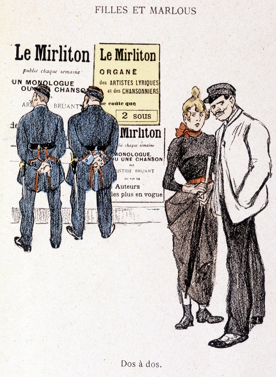 少女とマルルー：二人の警察官の後ろにいるヒモと娼婦。スタインレンの「人生において」では 作： テオフィルアレクサンドル・スタインレン