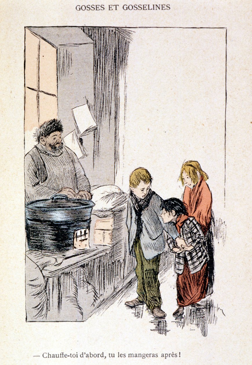 子供とゴスロリ。先に自分を温めて、後から食べる！「生活の中で」で、スタインレン1901による 作： テオフィルアレクサンドル・スタインレン