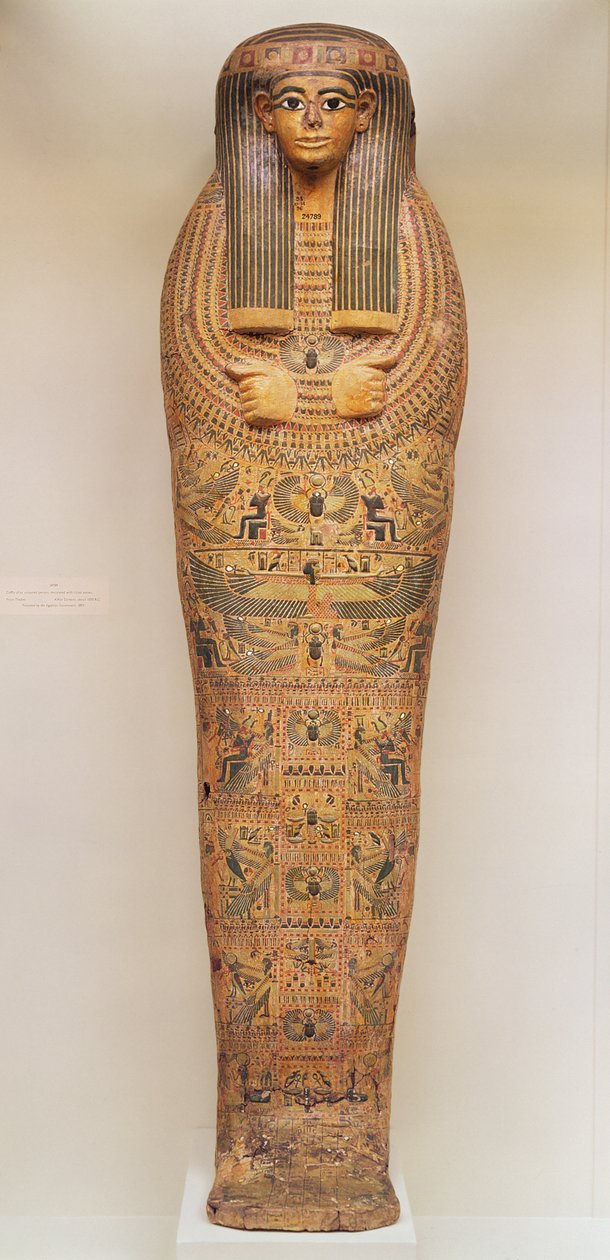 儀式の場面で飾られた名前のない人のエジプトの棺、紀元前1050年頃（木） 作： 第三中期エジプト