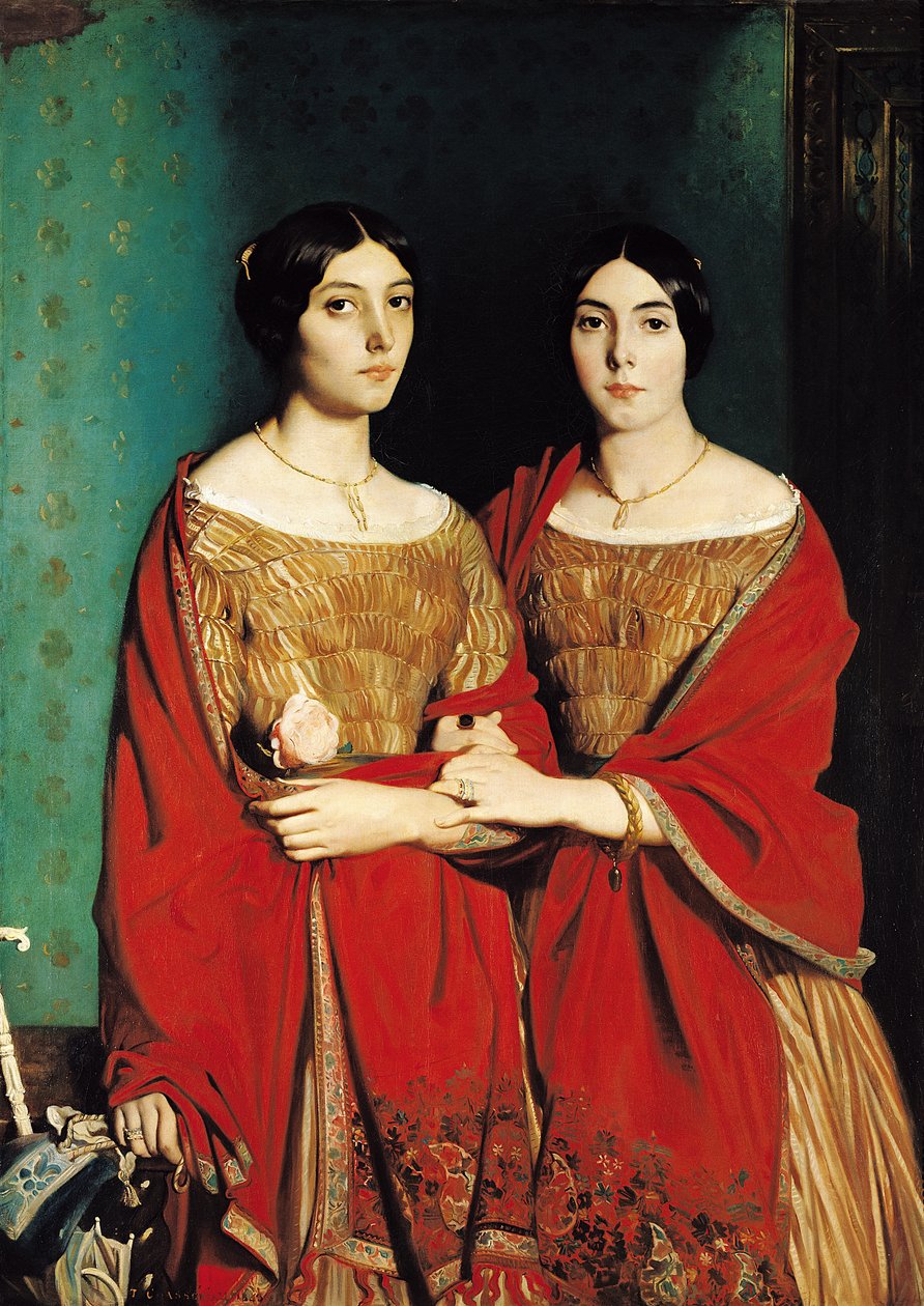 2人の姉妹、またはメスデモワゼルシャセリオー：マリーアントワネットアデル（1810-69）とジュヌヴィエーヴ（アリーネ）（1822-71）アーティストの姉妹、1843 作： テオドール・シャッセリオー