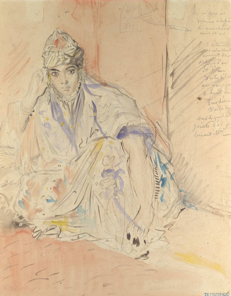 地面に座るアルジェのユダヤ人女性, ca. 1846年。 作： テオドール・シャッセリオー