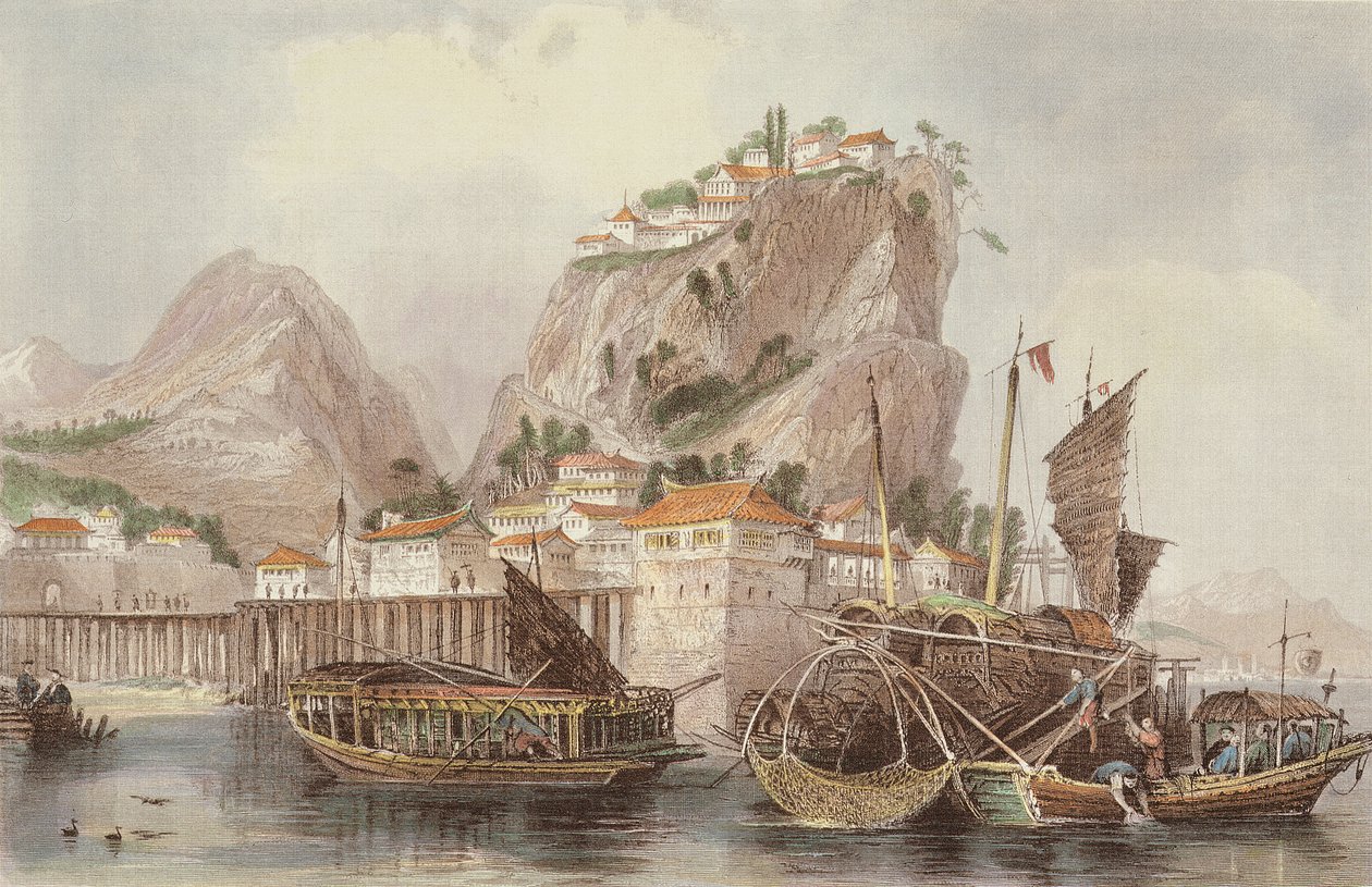 ジョージ・ニューナム・ライト（c.1790-1877）1843の「一連の眺めの中の中国」からのチンチン川の河口 作： トーマス・アロム