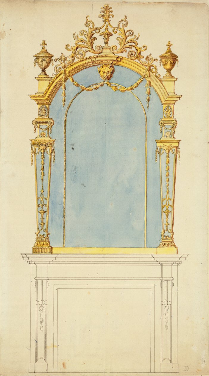 金箔鏡のデザイン、c.1765-70（紙にトイレとペンとインク） 作： トーマス・チッペンデール