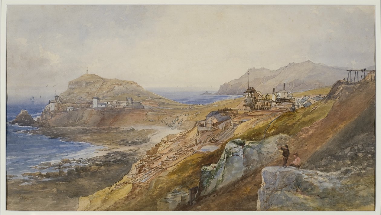 セントジャストユナイテッド鉱山、1870年頃（紙にトイレ） 作： トーマス・ハート