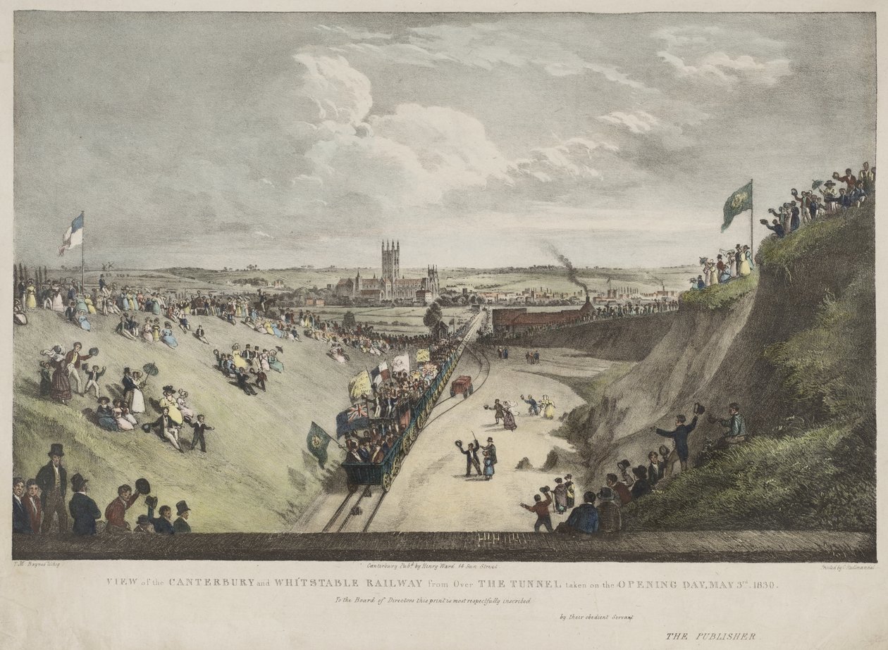 1830年5月3日の開業日に撮影されたトンネル越しのカンタベリーとウィスタブル鉄道の眺め 作： トーマス・マン・ベインズ