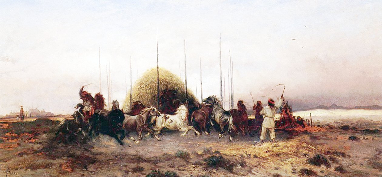 脱穀用小麦、ニューメキシコ、1883年頃 作： トーマス・モラン