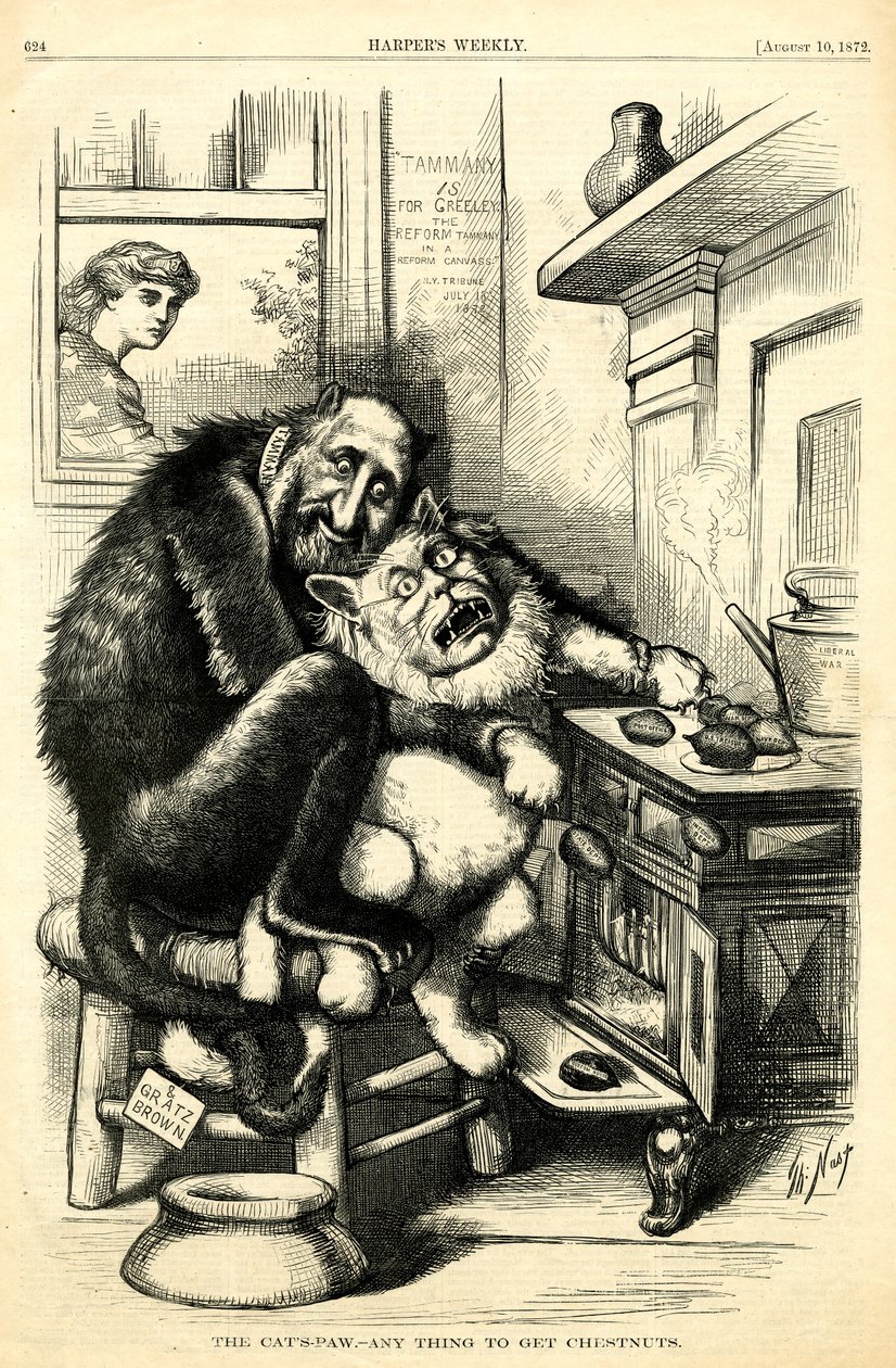 The Cat&39;s-Paw-Anything to Get Chestnuts、1872（wood engraving） 作： トーマス・ナスト