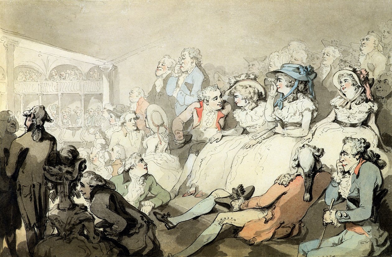 演劇を見ている聴衆、c.1785（紙にペンとインク、トイレ） 作： トーマス・ローランドソン
