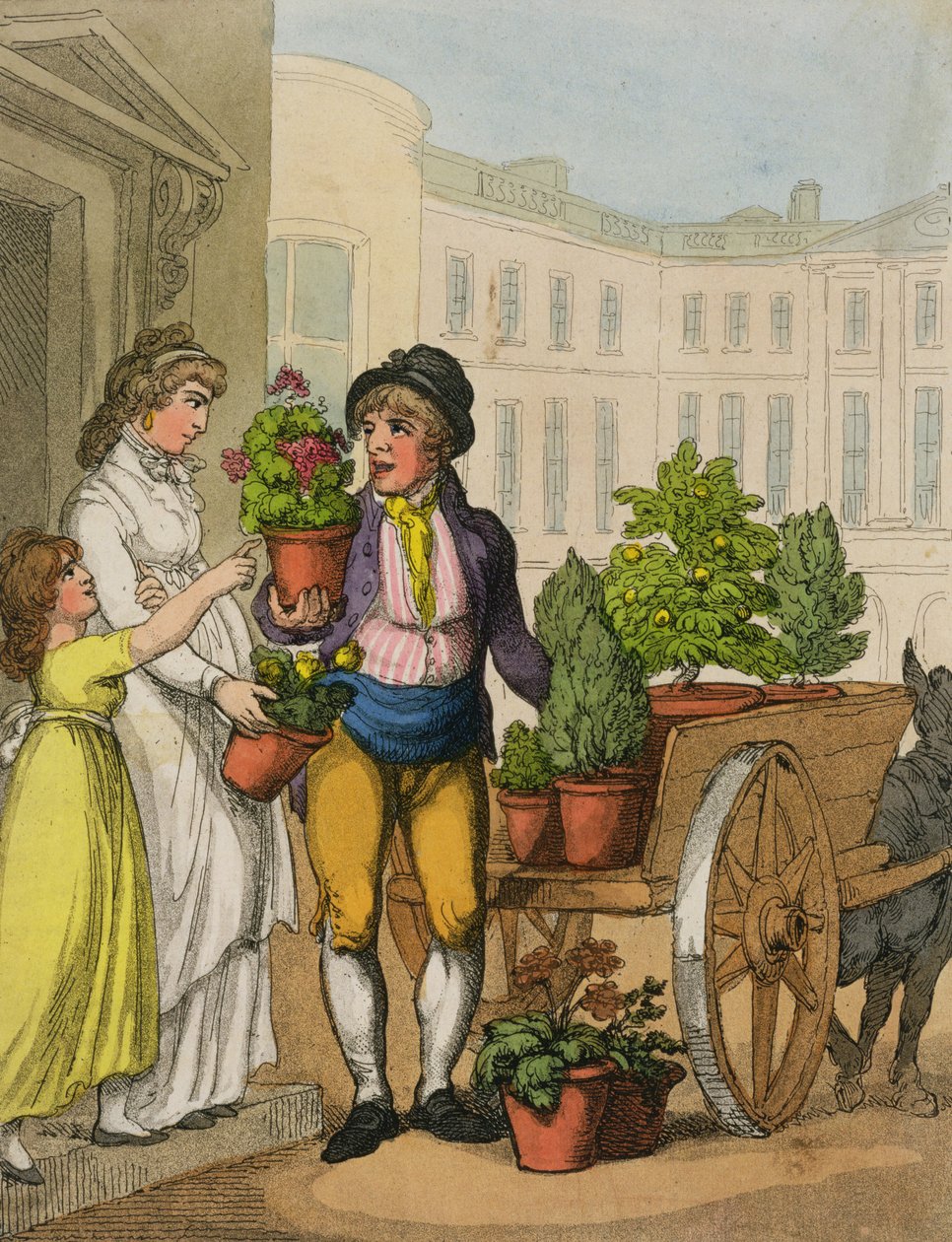 Cries of London：The Garden Pot Seller、1799（カラーアクアチント） 作： トーマス・ローランドソン