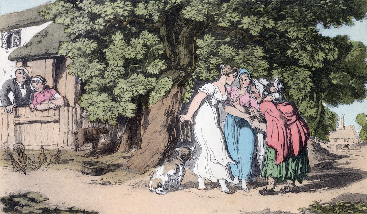 占い、オリバーゴールドスミスの「ウェイクフィールドの牧師」のイラスト、パブ。アッカーマン、1817年（手彩色のアクアチント） 作： トーマス・ローランドソン
