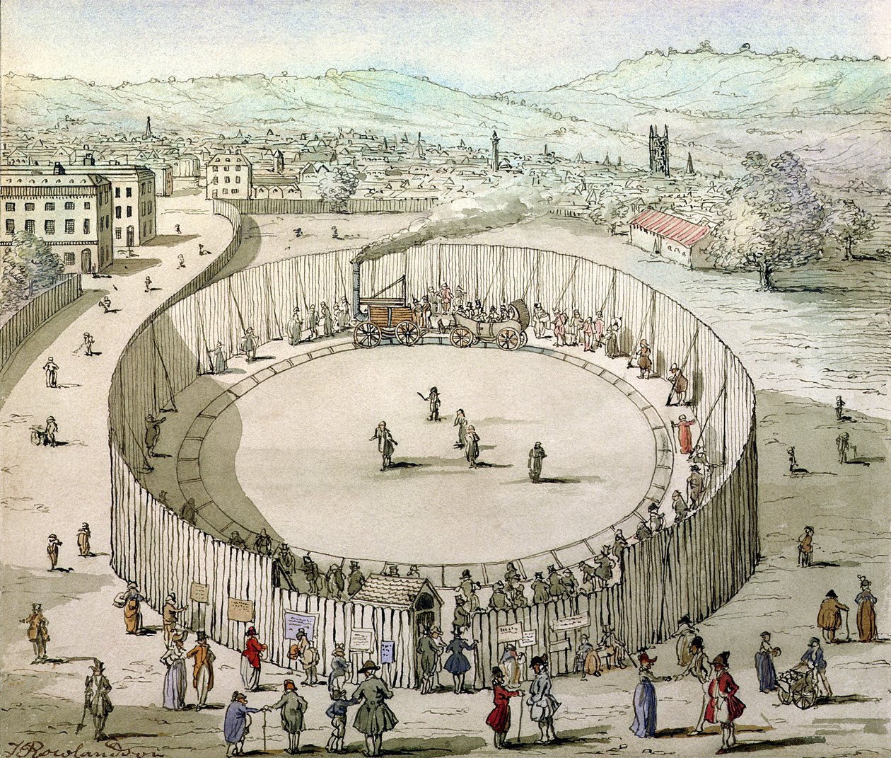 1809年にリチャードトレビチックス鉄道、ユーストンスクエア（紙にトイレ） 作： トーマス・ローランドソン