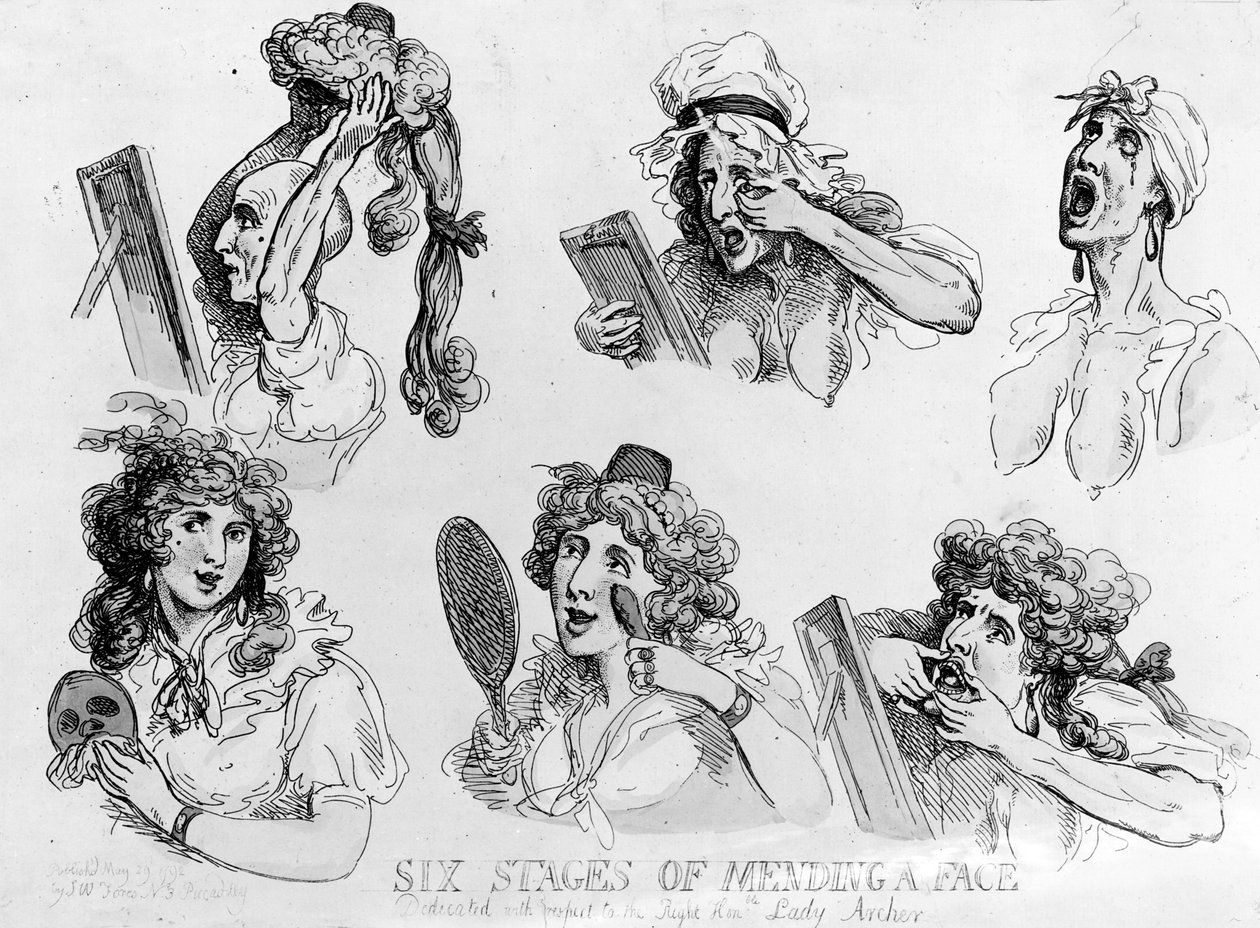 「顔を作る6つの段階」、SWフォレスによって印刷、1792 作： トーマス・ローランドソン