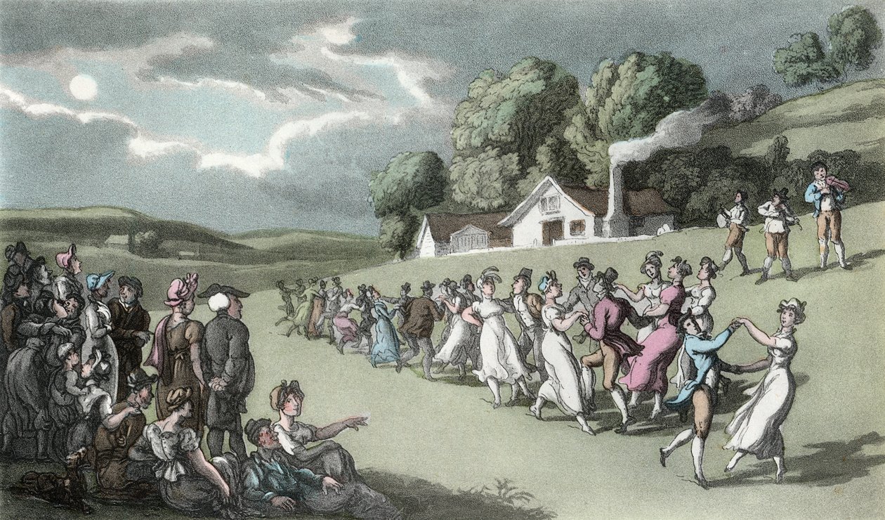 ダンス、パブOliver Goldsmithによる「ウェイクフィールドの牧師」のイラスト。アッカーマン、1817年（手彩色のアクアチント） 作： トーマス・ローランドソン