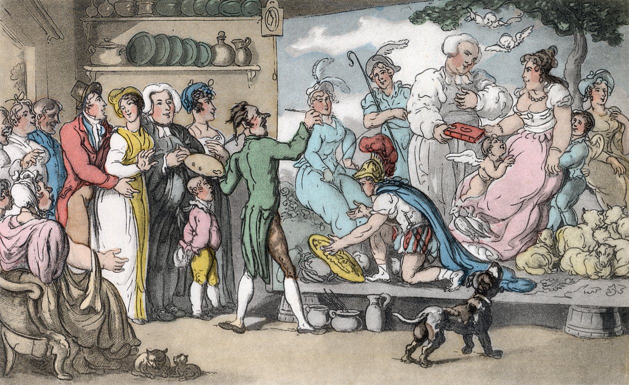 家族の写真、パブOliver Goldsmithによる「ウェイクフィールドの牧師」のイラスト。アッカーマン、1817年（手彩色のアクアチント） 作： トーマス・ローランドソン