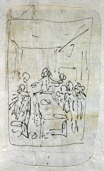 最後の晩餐、1760-90（紙の上にグラファイトの上にペンとインクを塗ったもの） 作： トーマス・ローランドソン
