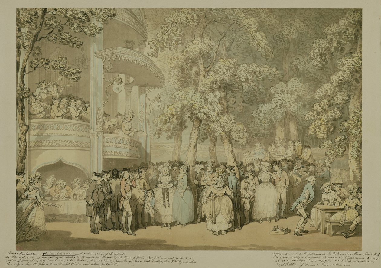 Vauxhall Gardens、c.1784（紙に鉛筆でペンと茶色のインクで洗ってトイレに行く） 作： トーマス・ローランドソン