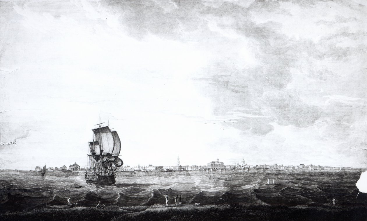 サウスカロライナ州の州都であるチャールズタウンの眺め、サミュエルスミス作、1776年 作： トーマス・セイッチ
