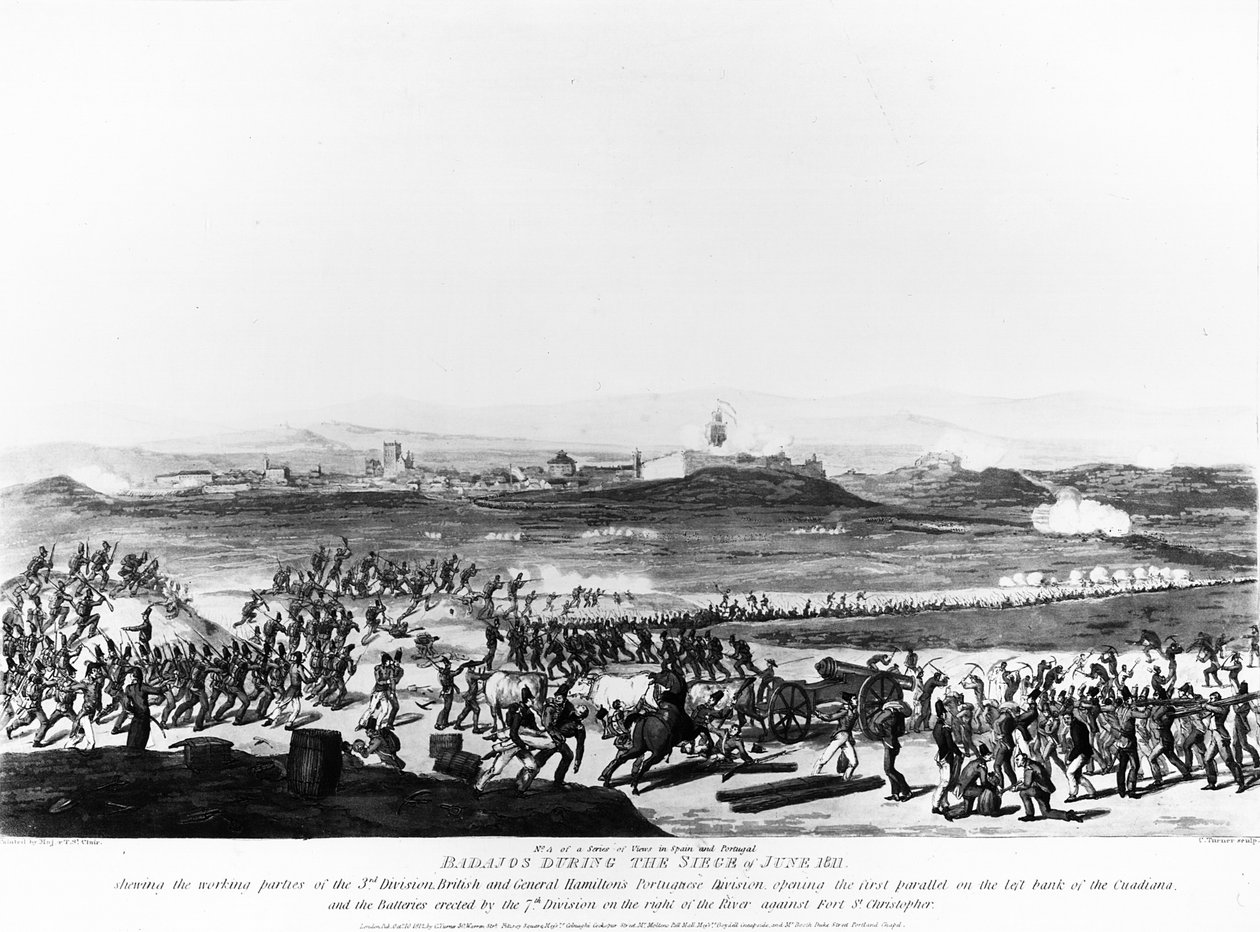 1811年6月の包囲戦中のバダホス、チャールズターナーの彫刻、1812年 作： トーマス・スタントン・セントクレア